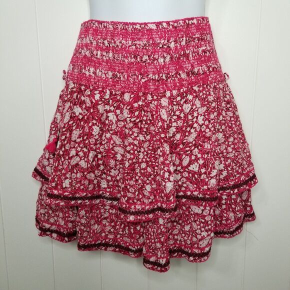 Poupette St Barth PINK Women's Smocked Mini Skirt, US Medium Tasseled - Picture 1 of 10